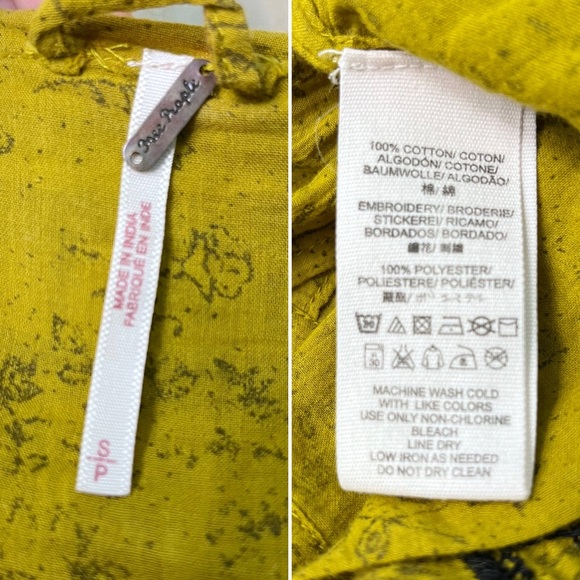 free people | twilight folk embroidered jacket tie-front closure chartreuse s - Picture 13 of 16
